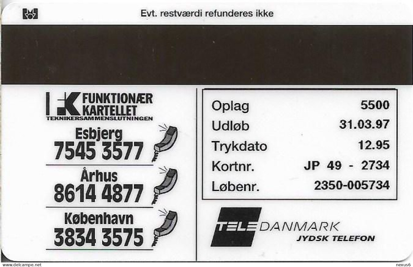 Denmark - Jydsk - Funktionaer Kartellet - TDJP049 - 12.1995, 5kr, 5.500ex, Used - Denmark