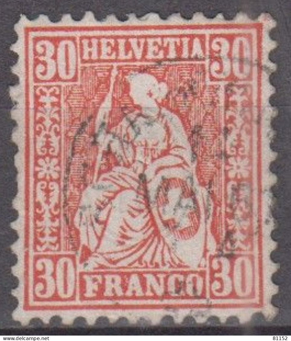 Suisse  1862    30.c  Vermillon   Y.et.T. 38   Oblitéré     Scan Recto-verso - Gebruikt