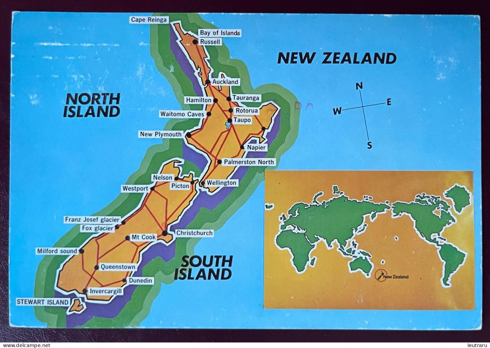 New Zealand Political Map And Information About The Country In The Back Postcard. Posted With Stamp And Seal. - Nouvelle-Zélande