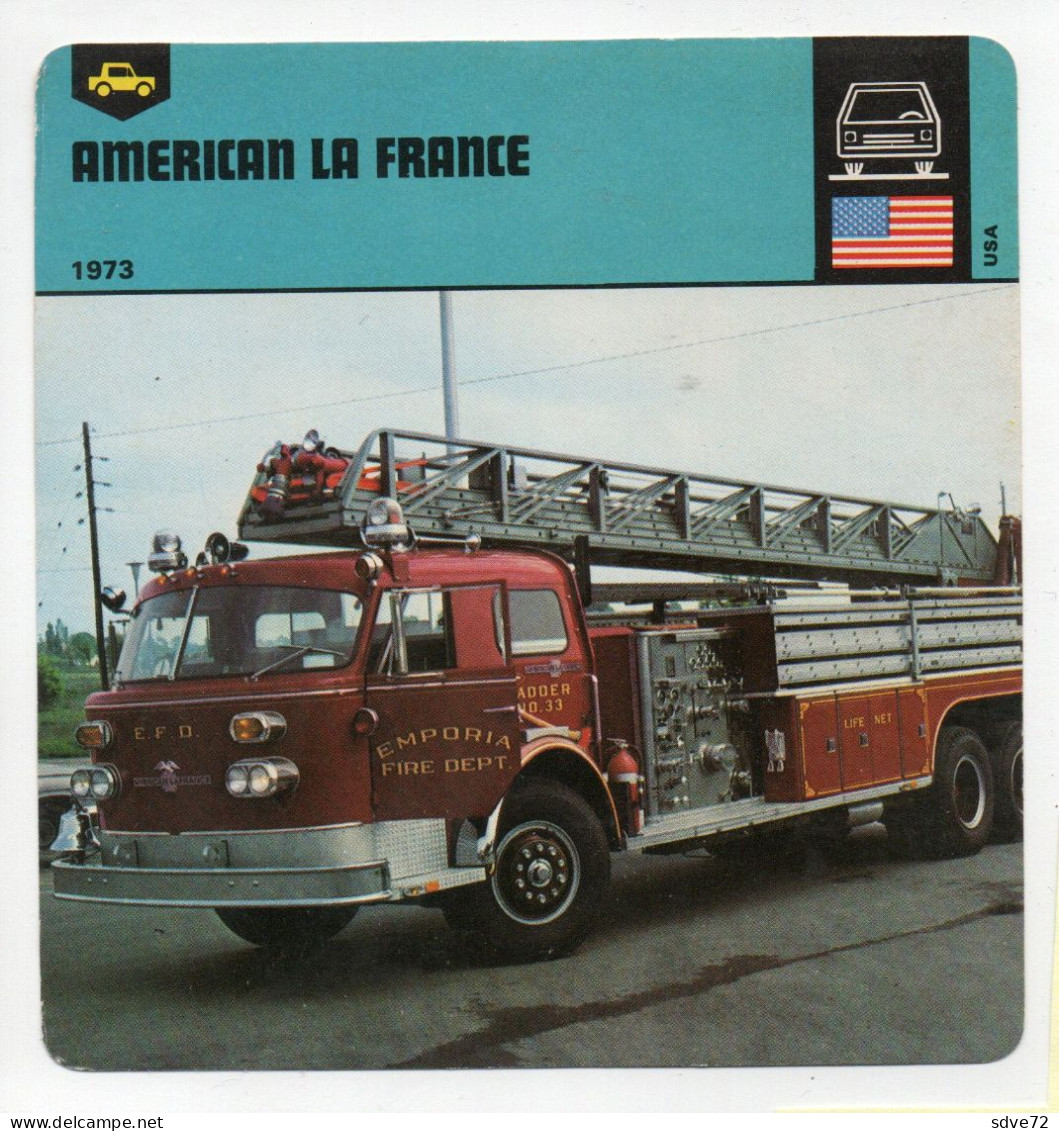 FICHE CAMION POMPIER - AMERICAN LA FRANCE - Vrachtwagens