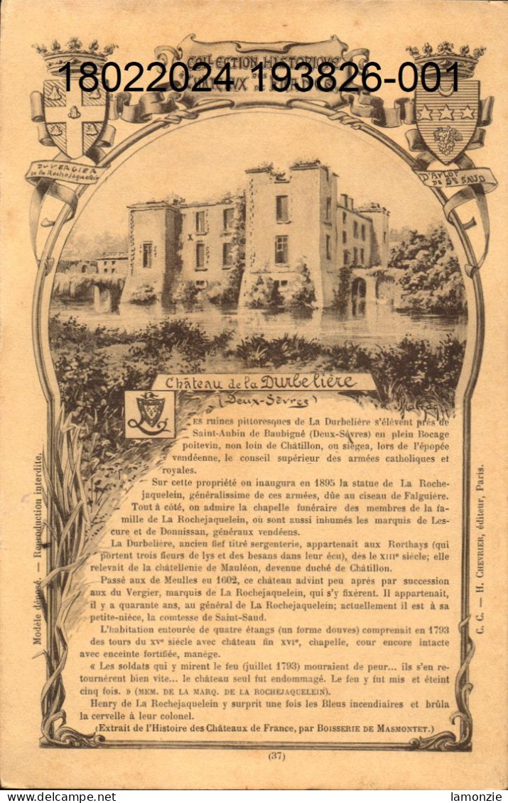 St. AUBIN De BAUBIGNÉ. Cpa Illustrée.  - Château De La Durbelière (coll. Des Cht. De France) (scans Recto-verso) - Mauleon