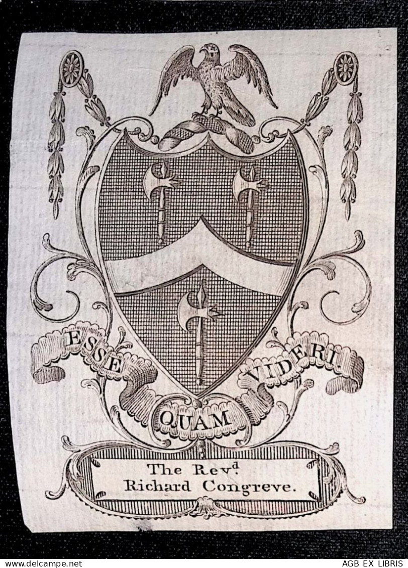 EX LIBRIS Per THE REVEREND RICHARD CONGREVE  L17-F01 XVIII° XIX° SECOLO ARALDICO ARMORIAL - Exlibris