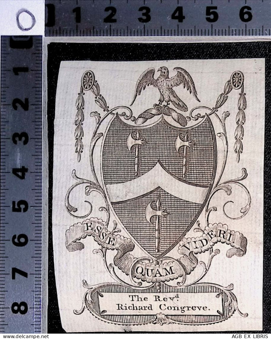 EX LIBRIS Per THE REVEREND RICHARD CONGREVE  L17-F01 XVIII° XIX° SECOLO ARALDICO ARMORIAL - Exlibris