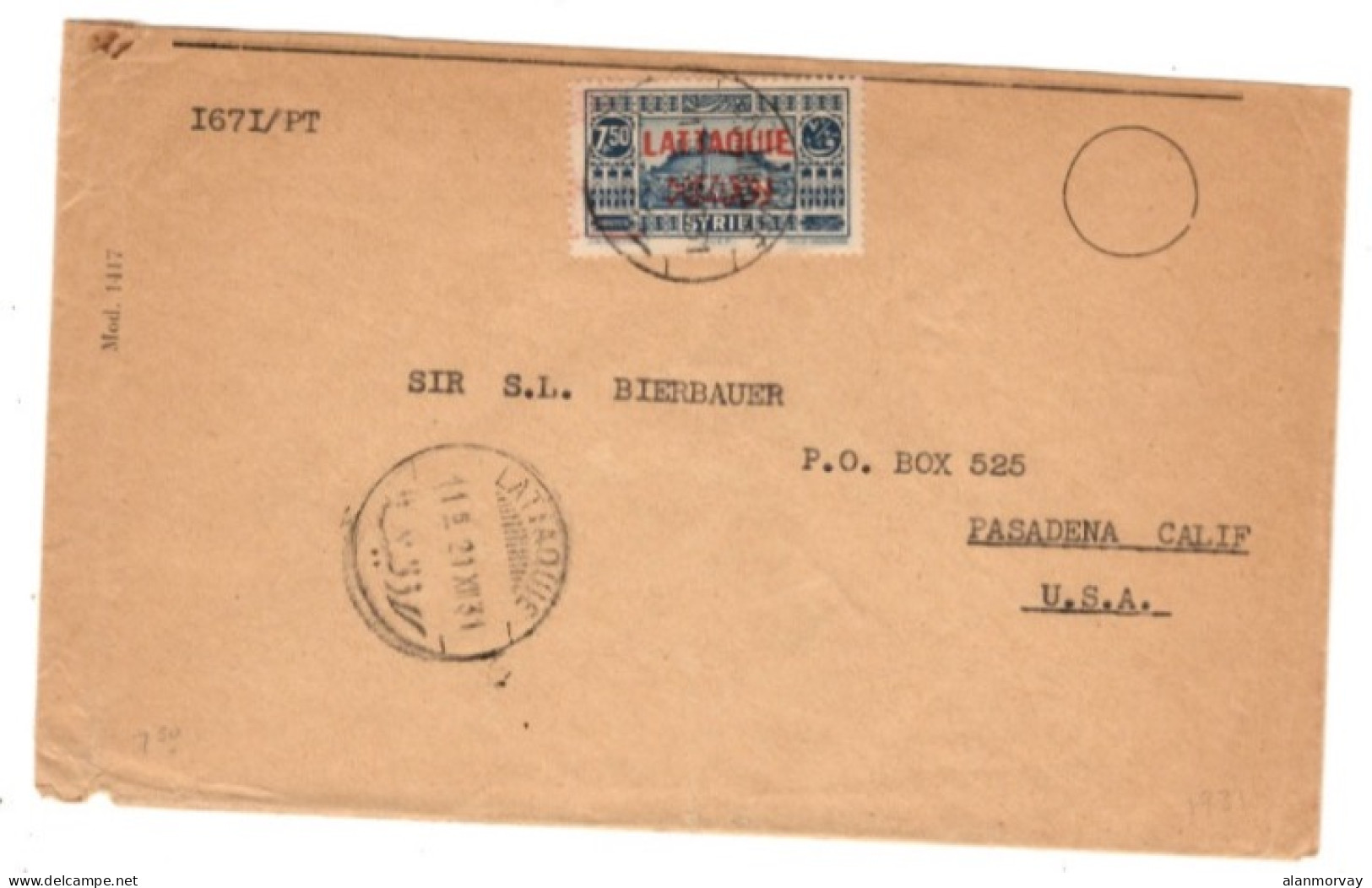 Syria / Lattaquie - December 21, 1931 Cover To The USA - Briefe U. Dokumente