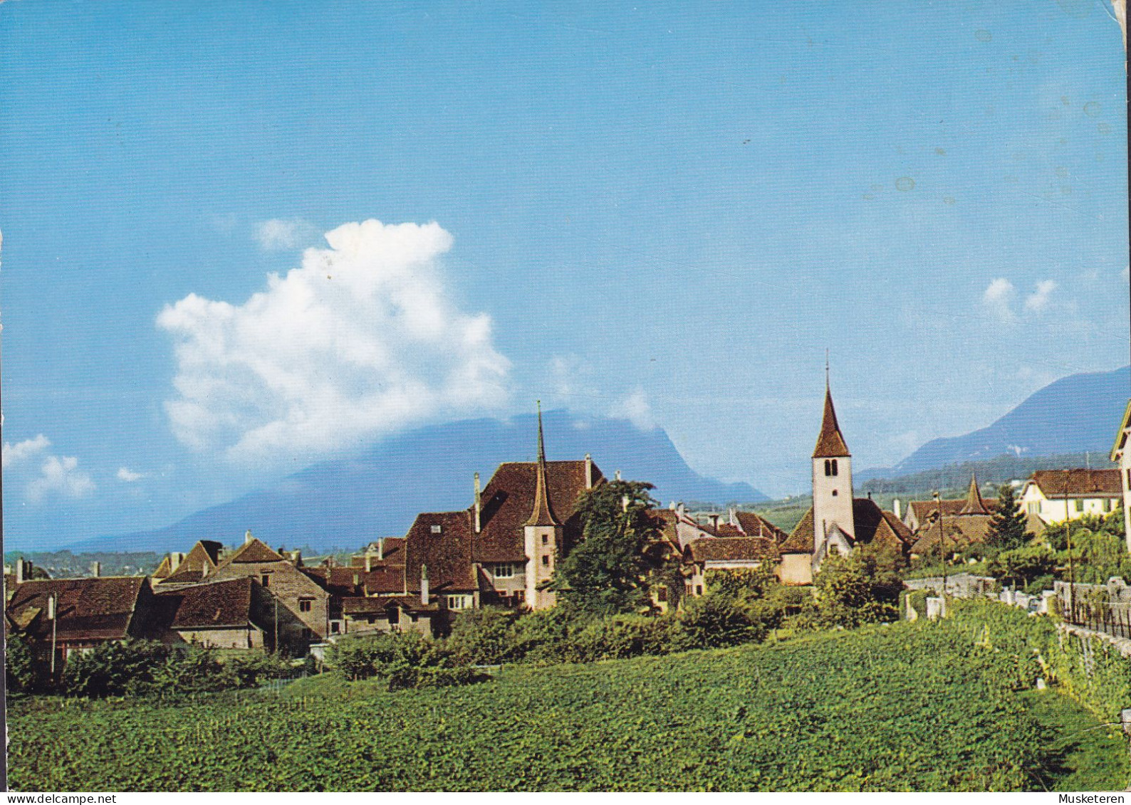 Switzerland PPC Auvernier Vue Générale AUVERNIER 1968 HOLTE Denmark Map Landkarte Stamp (2 Scans) - Auvernier