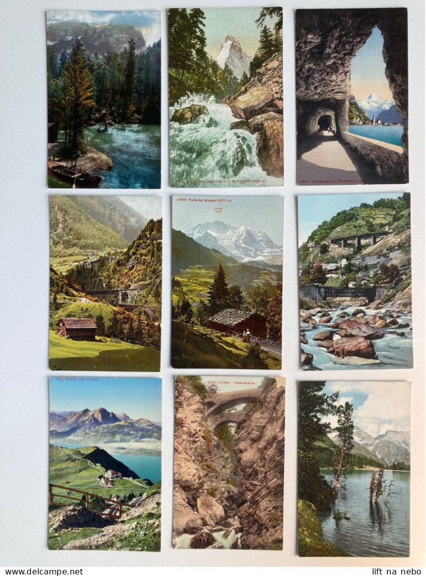 Switzerland LOT (nine Postcards) Axenstrasse Gotthardbahn Basel Pilatus Linthal Zermatt Partie Bei Wengen - Colecciones Y Lotes