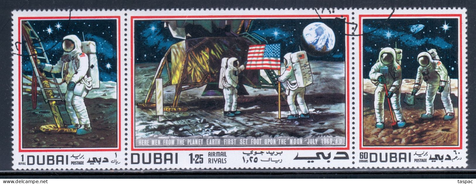 Dubai 1969 Mi# 362-364 Used - Strip Of 3 - First Man On The Moon / Apollo 11 / Space - Dubai