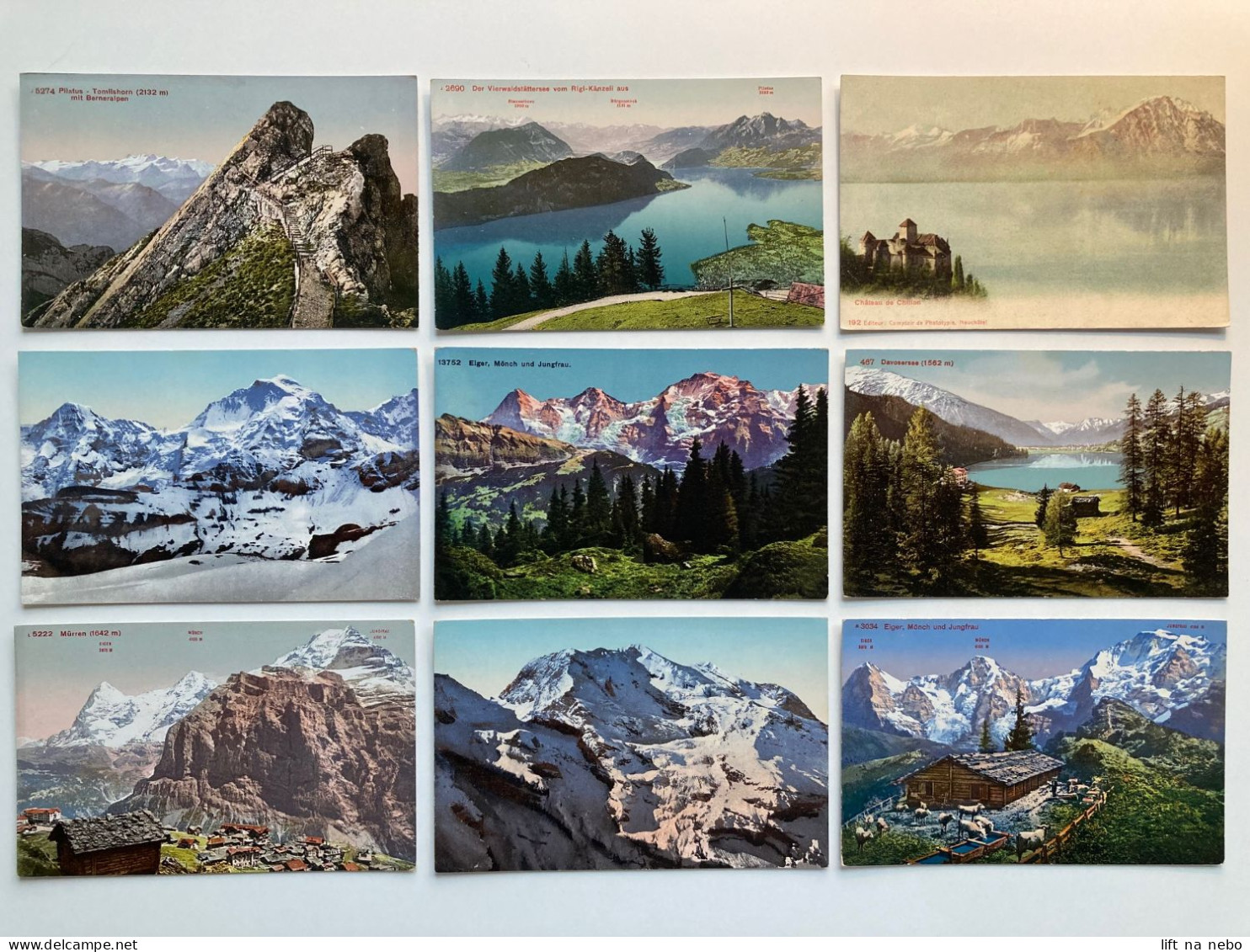 Switzerland LOT (nine Postcards) Pilatus Eiger Mönch Jungfrau Murren Davosersee Chateau De Chillon - Collections & Lots