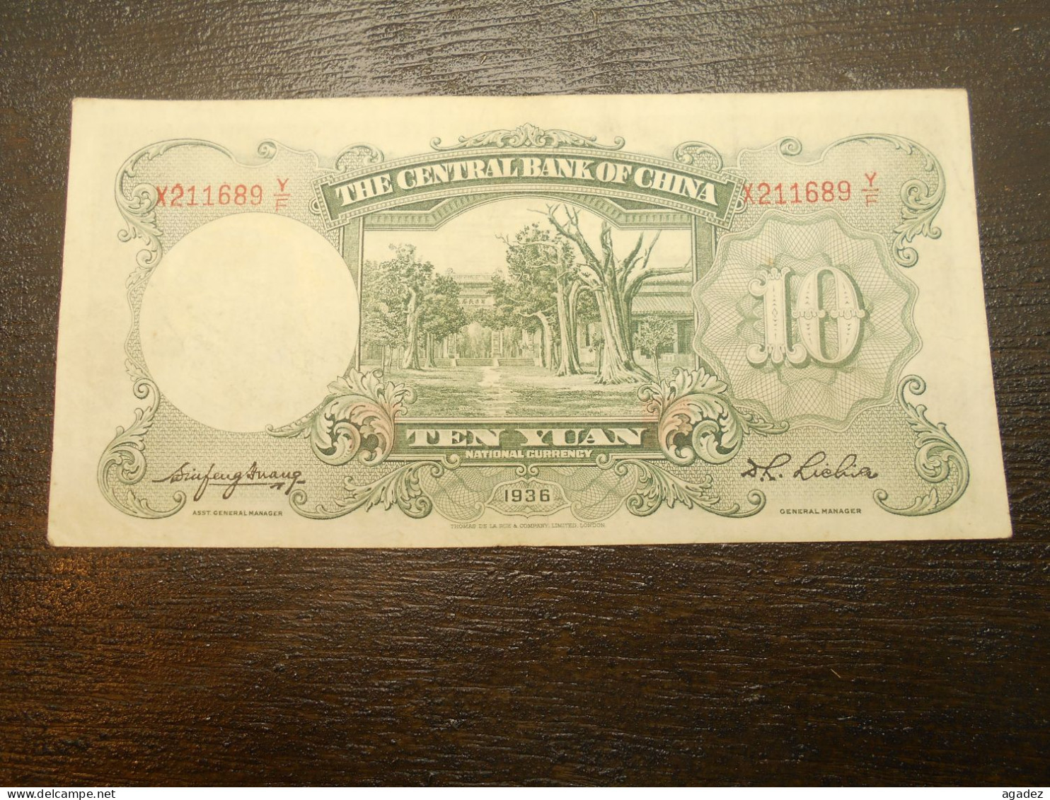 Ancien Billet De Banque Chinois Chine  1936 10 Ten Yuan - China