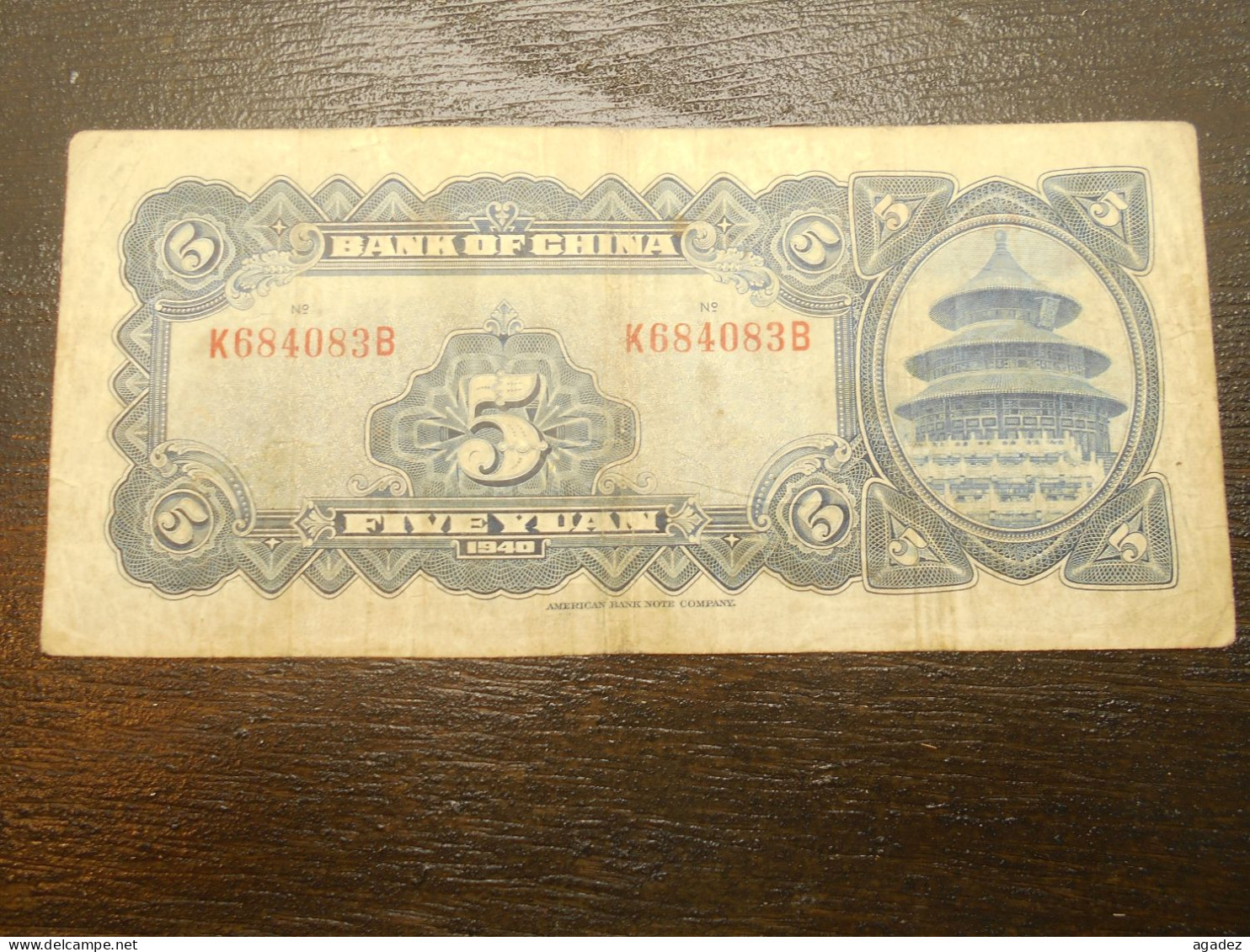 Ancien Billet De Banque Chinois Chine  1940 5  Yuan China - China