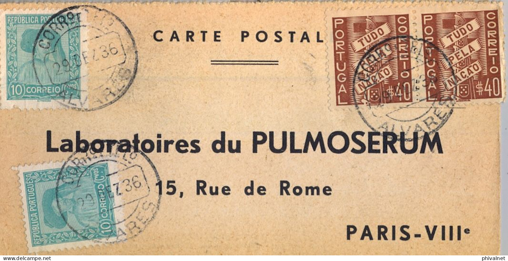 1936 PORTUGAL , ALVARES / PARIS , TARJETA POSTAL " BON POUR UN ÉCHANTILLON " , MEDICINA , LABORATORIO - Lettres & Documents