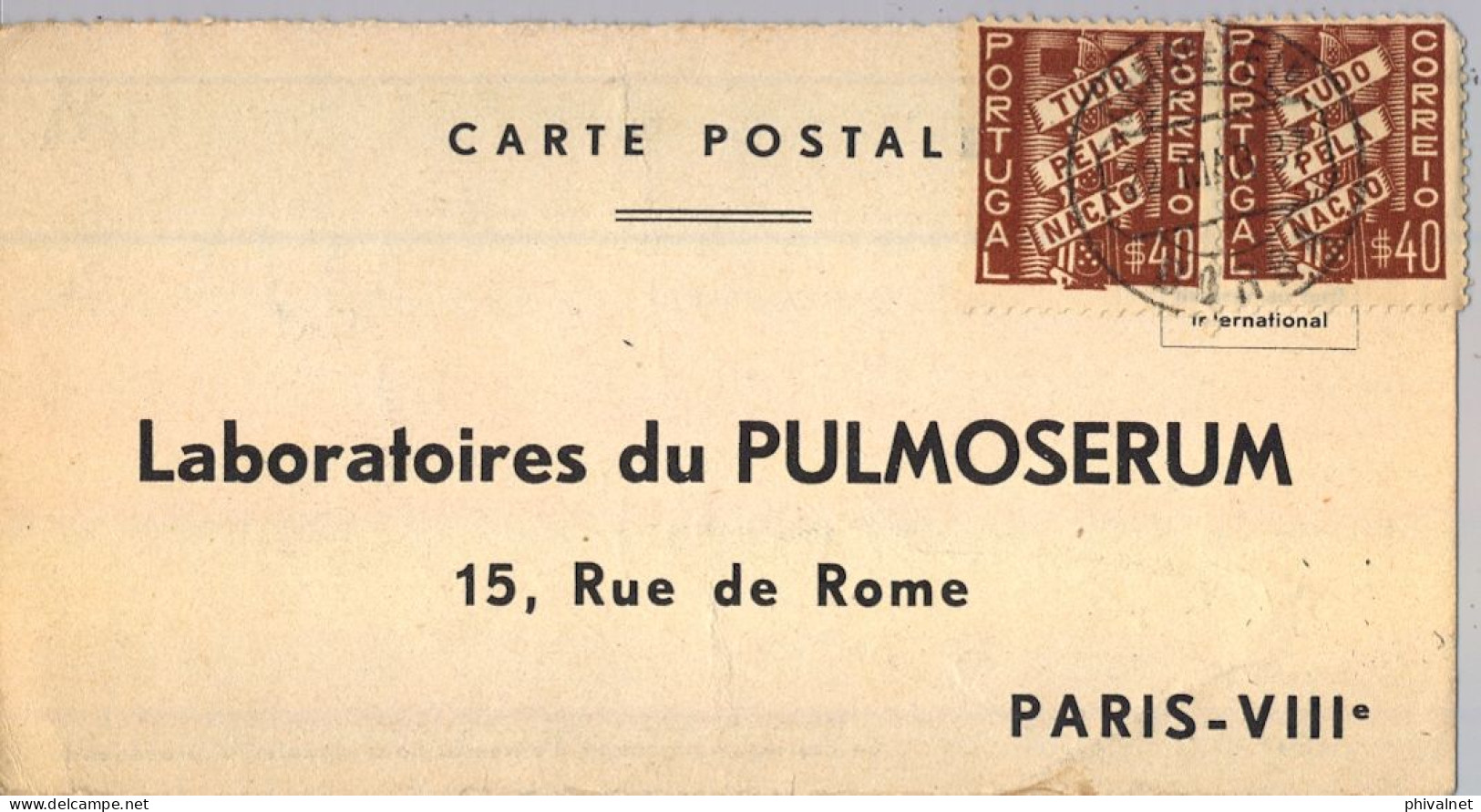 1937 PORTUGAL , BORBA / PARIS , TARJETA POSTAL " BON POUR UN ÉCHANTILLON " , MEDICINA , LABORATORIO - Lettres & Documents