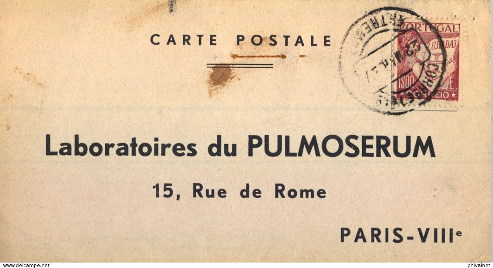 1937 PORTUGAL , ESTREMOZ  / PARIS , TARJETA POSTAL " BON POUR UN ÉCHANTILLON " , MEDICINA , LABORATORIO - Lettres & Documents