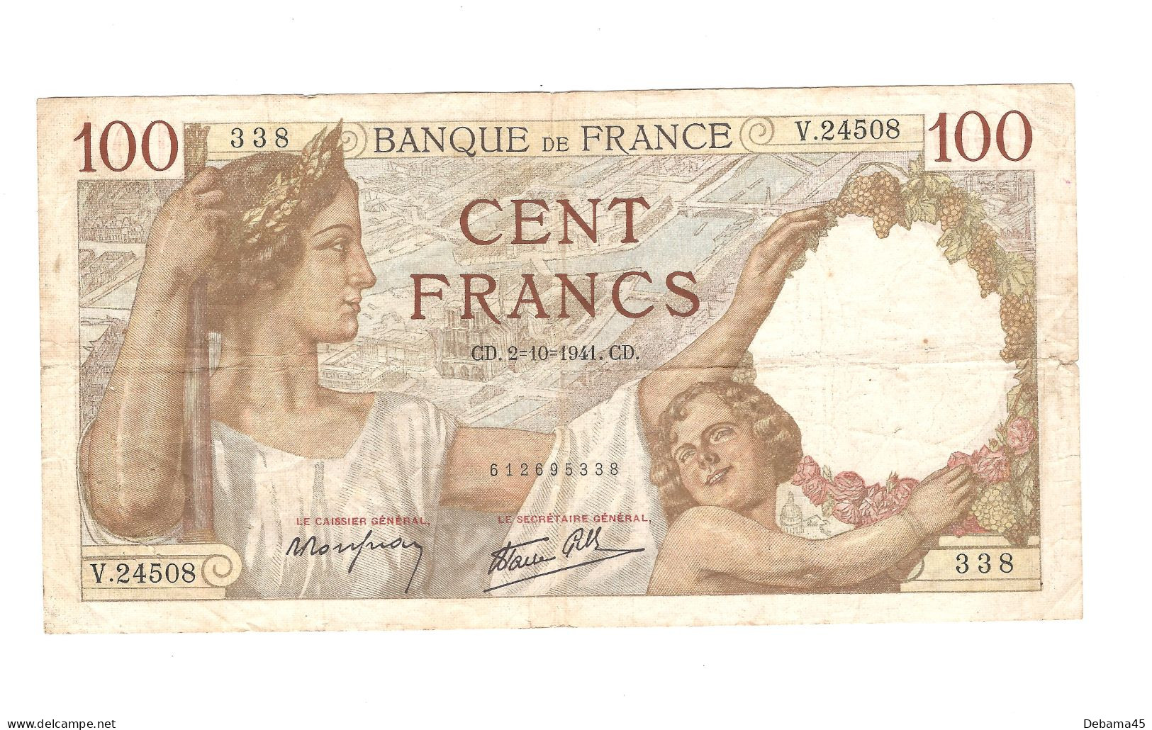 ALB/ France : 100 Francs SULLY - 02/10/1941 - Déchirure Sur Le Pourtour à Droite Au Niveau Du Pli Horizontal - 100 F 1939-1942 ''Sully''