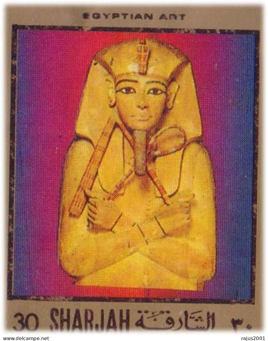 Tutankhamun, Tutankhamen, Pharaoh Egyptian Art, Mosque, Pyramid Of Giza Egyptology Sharjah 12 Stamp On Card As Per Image - Egyptology