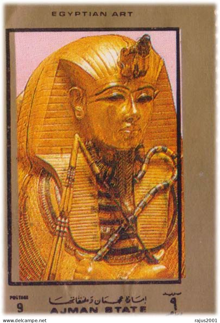 Tutankhamun, Tutankhamen, Pharaoh, Egyptian Art, Mosque, Pyramid Of Giza, Egyptology Ajman 10 Stamp On Card As Per Image - Egittologia