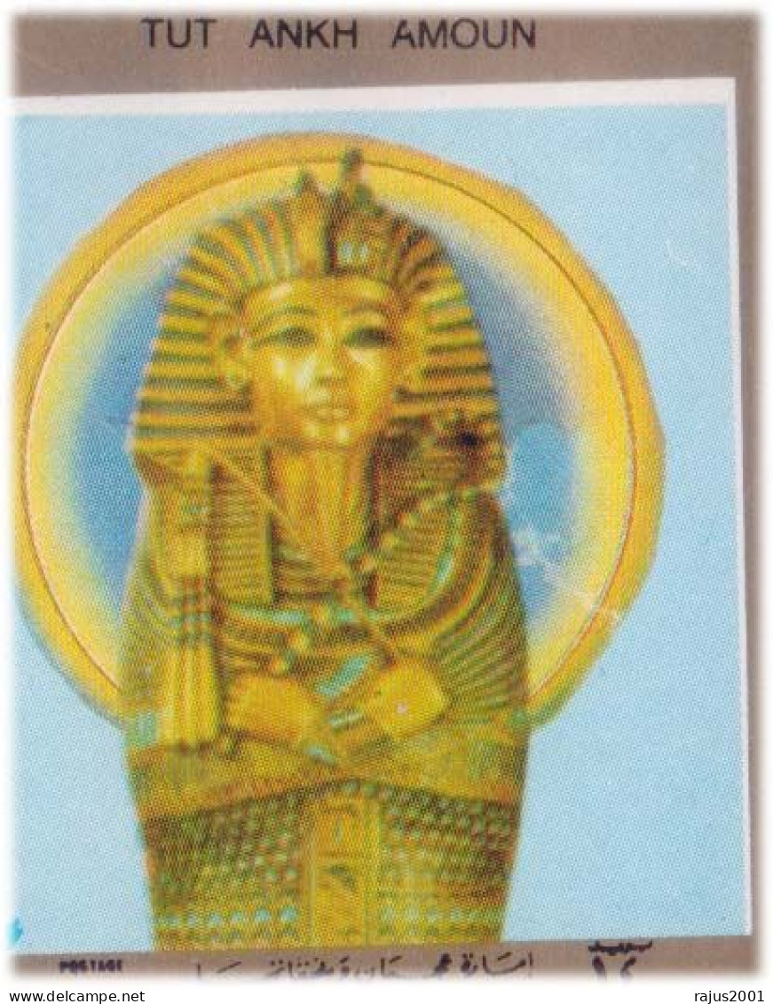 Tutankhamun, Tutankhamen, Pharaoh, Great Pyramid Of Giza, Egyptology, Ajman 12 Stamp On Card As Per Image - Egiptología
