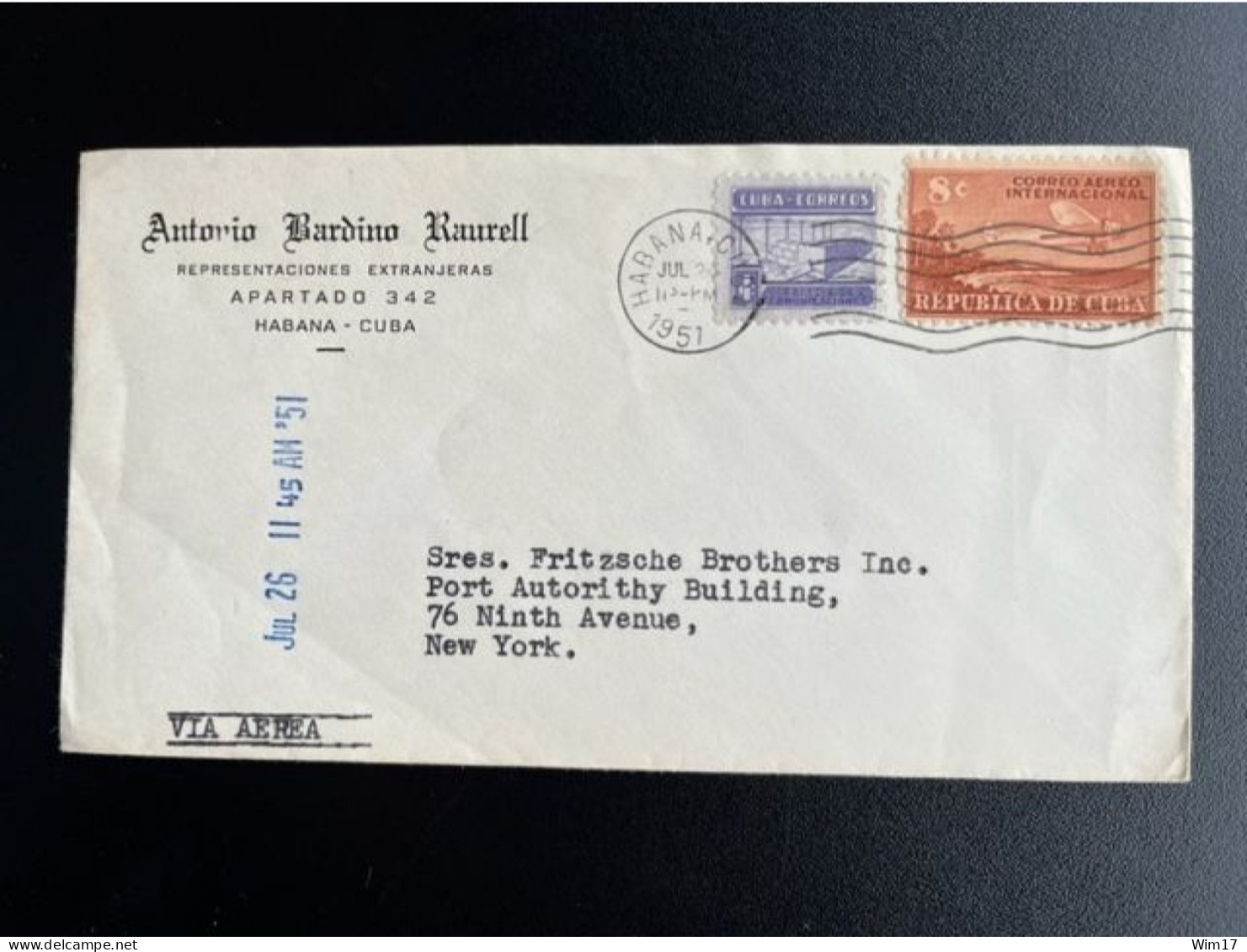 CUBA 1951 AIR MAIL LETTER HABANA TO NEW YORK 24-07-1951 - Brieven En Documenten