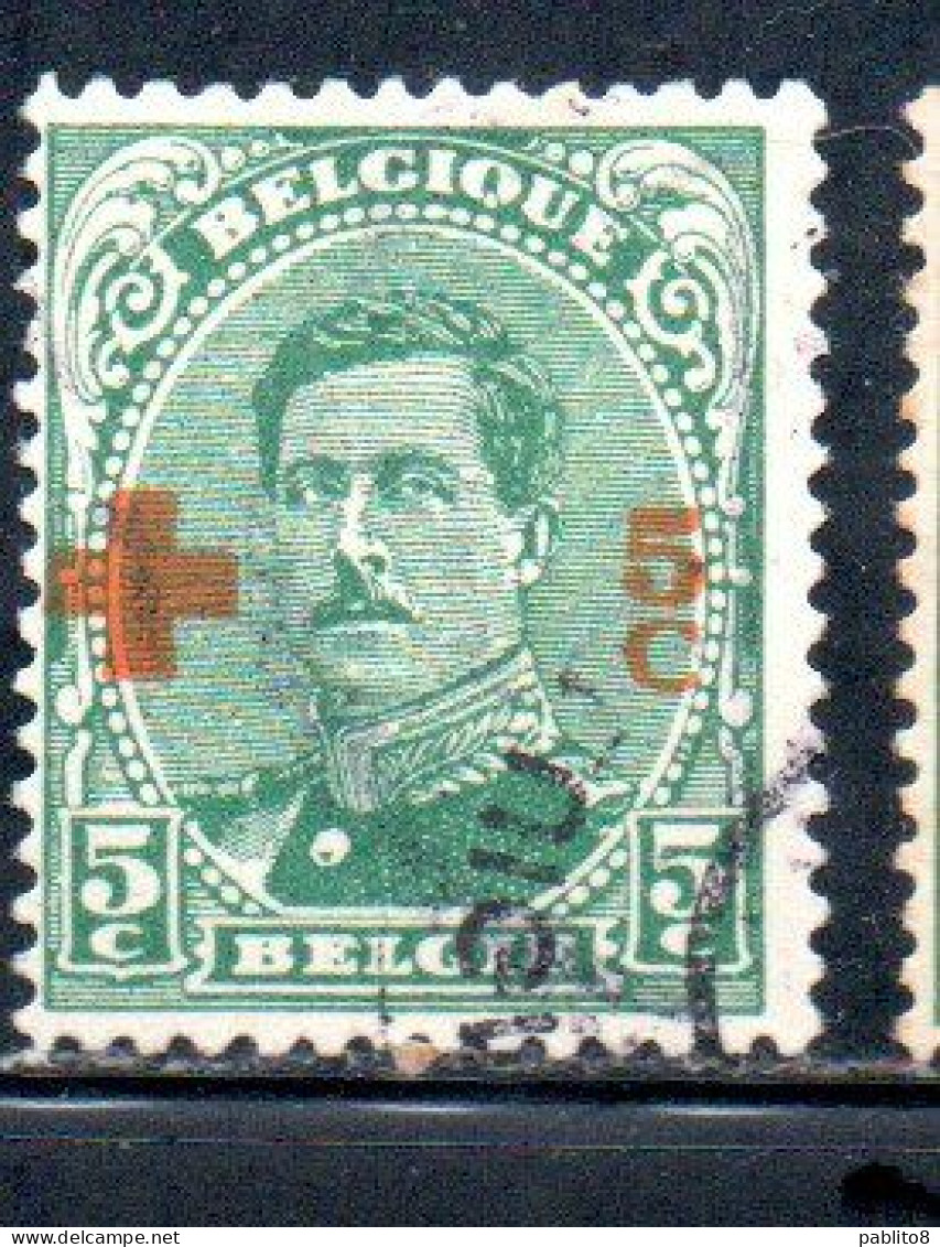 BELGIQUE BELGIE BELGIO BELGIUM 1918 KING ROI ALBERT I RED CROSS CROIX ROUGE SURCHARGED 5c + 5c USED OBLITERE' USATO - 1918 Croce Rossa