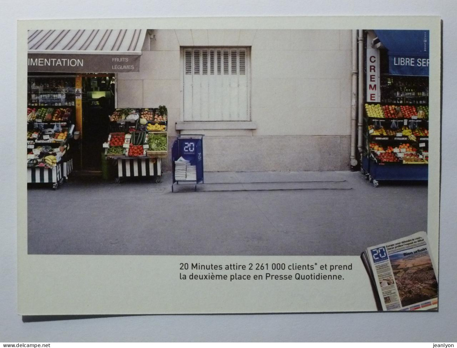 COMMERCE - Marchand FRUITS & LEGUMES à Coté Présentoire Journal 20 Minutes - Carte Publicitaire - Händler