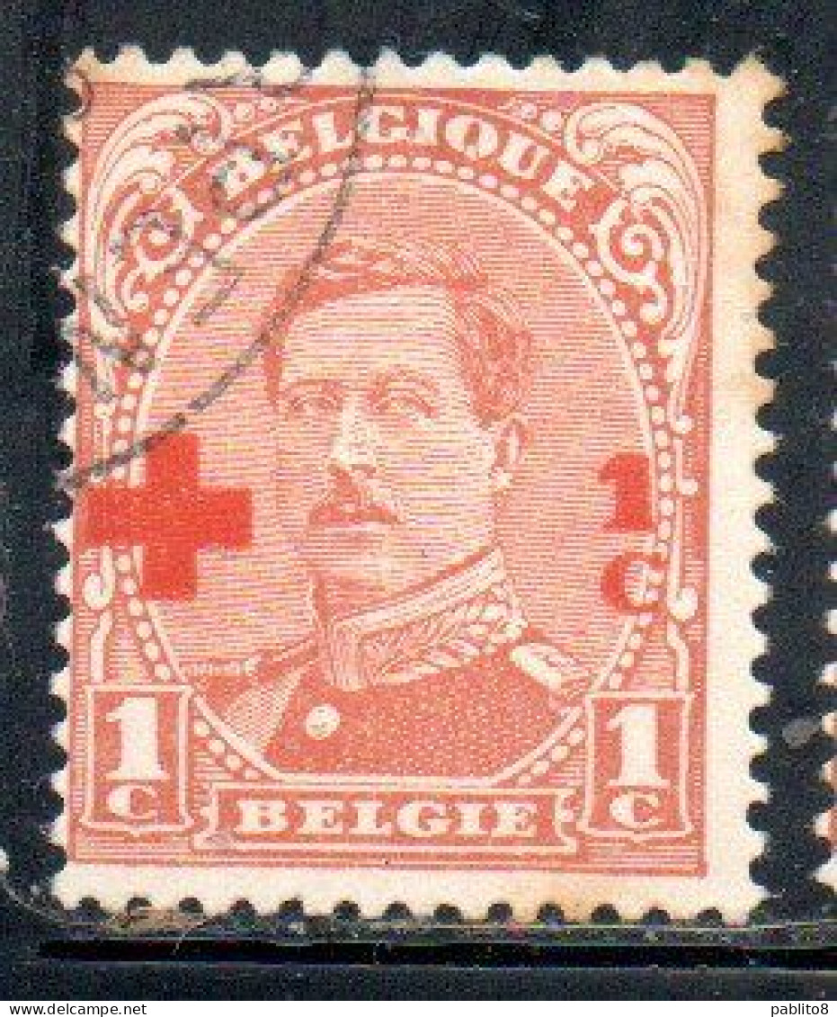 BELGIQUE BELGIE BELGIO BELGIUM 1918 KING ROI ALBERT I RED CROSS CROIX ROUGE SURCHARGED 1c + 1c  USED OBLITERE' USATO - 1918 Cruz Roja