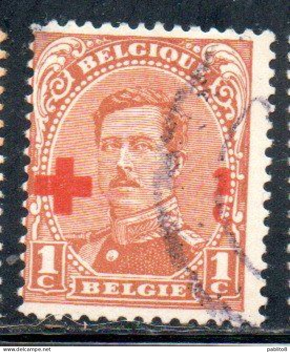 BELGIQUE BELGIE BELGIO BELGIUM 1918 KING ROI ALBERT I RED CROSS CROIX ROUGE SURCHARGED 1c + 1c  USED OBLITERE' USATO - 1918 Rode Kruis