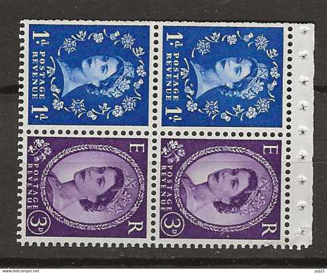 1958 MNH GB Watermark Multiple Crown Booklet Pane SG 571-mna Postfris** - Unused Stamps