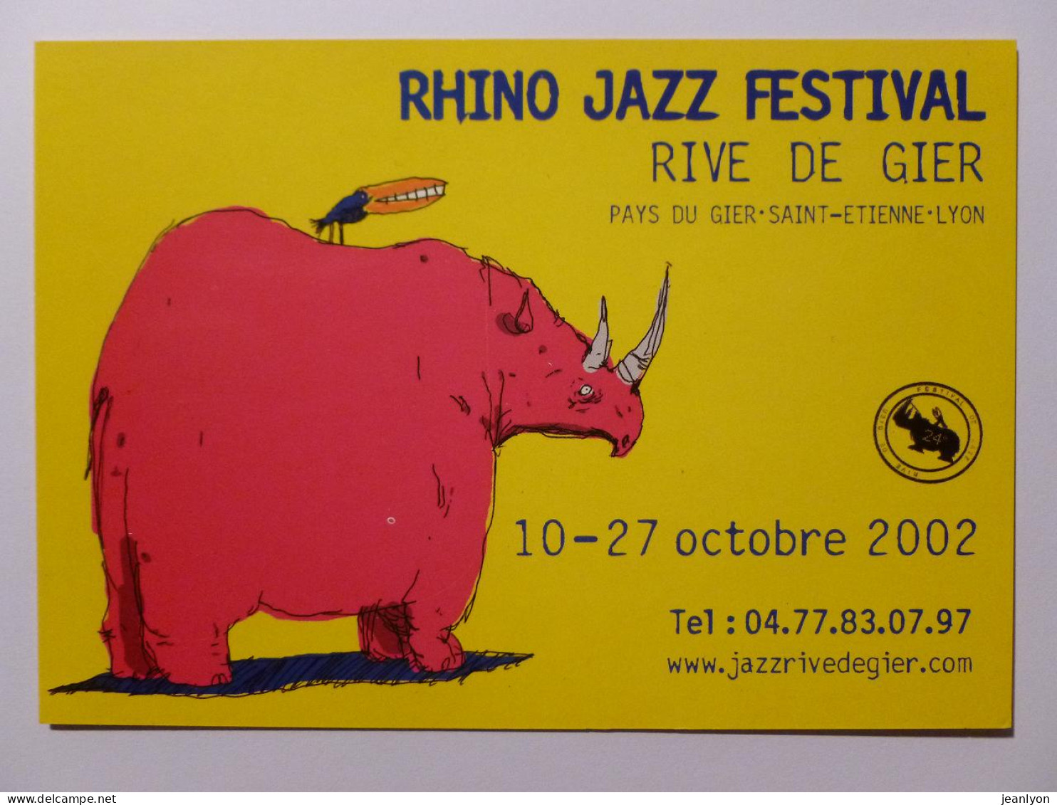 RHINOCEROS ROSE - Carte Publicitaire Rhino Jazz Festival à Rive De Gier (Loire) - Neushoorn