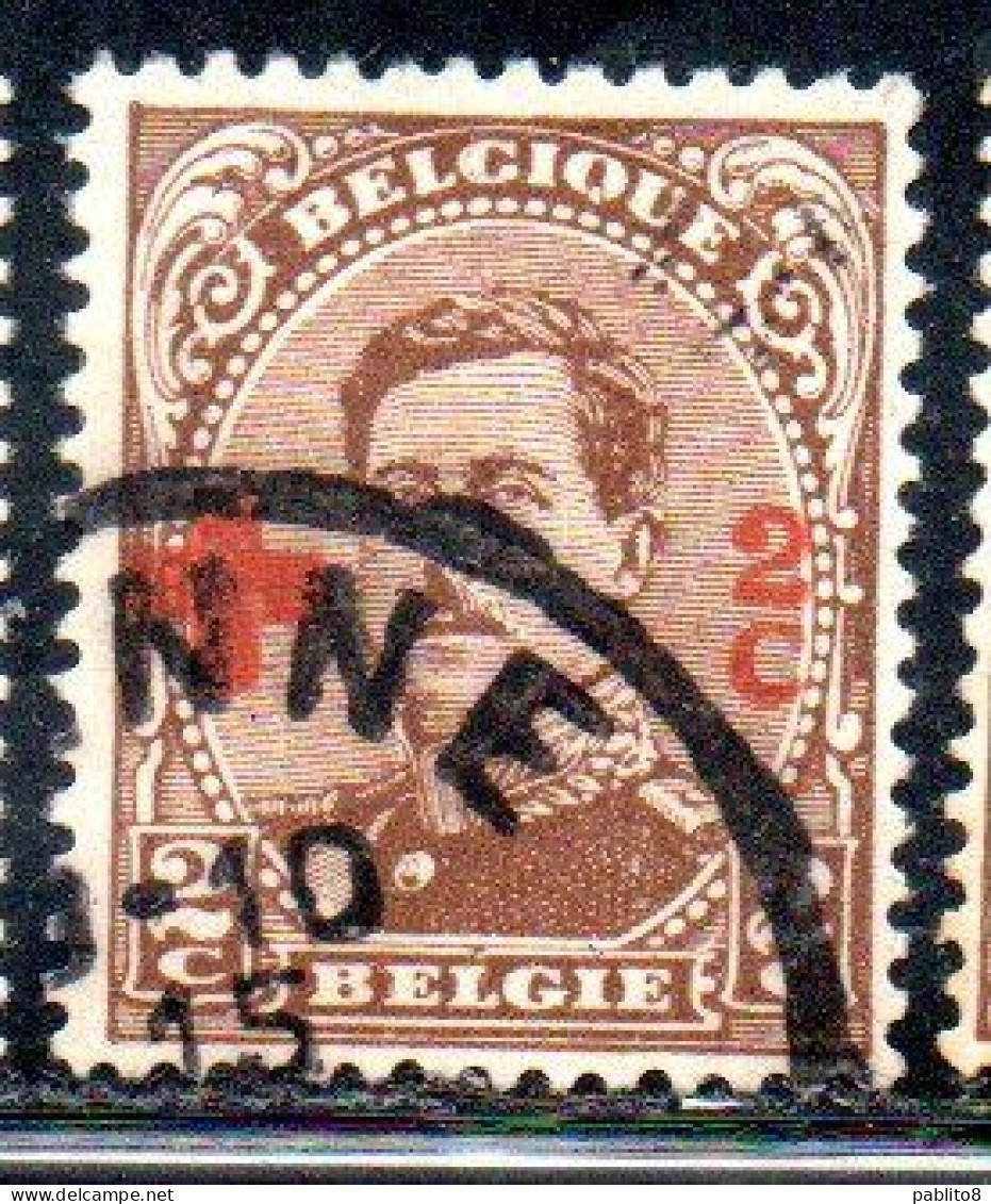 BELGIQUE BELGIE BELGIO BELGIUM 1918 KING ROI ALBERT I RED CROSS CROIX ROUGE SURCHARGED 2c + 2c  USED OBLITERE' USATO - 1918 Rode Kruis