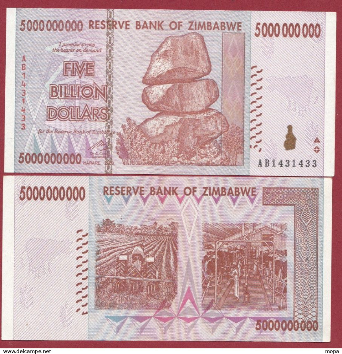 Zimbabwe --5000000000 Dollars (5 Billion De Dollars )  2008---NEUF/UNC --(67) - Simbabwe