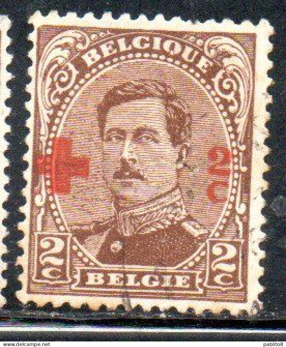 BELGIQUE BELGIE BELGIO BELGIUM 1918 KING ROI ALBERT I RED CROSS CROIX ROUGE SURCHARGED 2c + 2c  USED OBLITERE' USATO - 1918 Rode Kruis