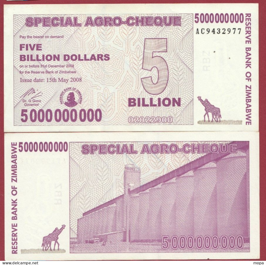 Zimbabwe --5000000000 Dollars (5 Billion De Dollars)  2008---NEUF/UNC --(68) - Zimbabwe