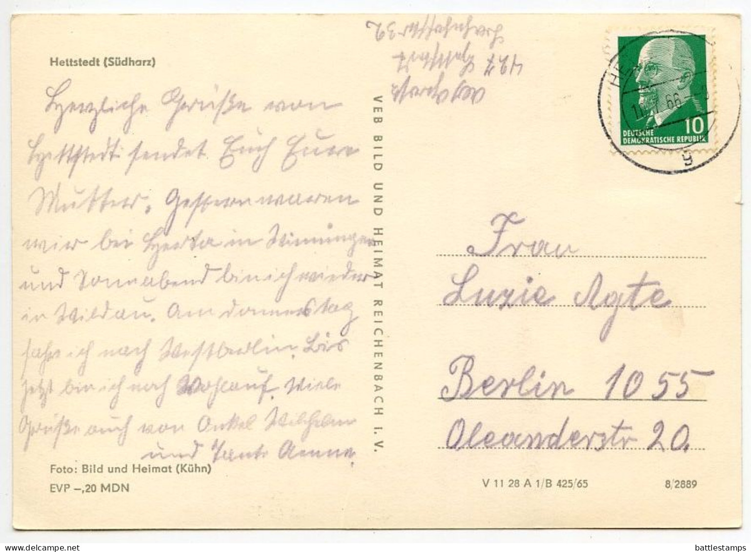 Germany, DDR 1966 RPPC Postcard Hettstedt (Südharz) - Panoramic View; 10pf. Chairman Walter Ulbricht Stamp - Hettstedt