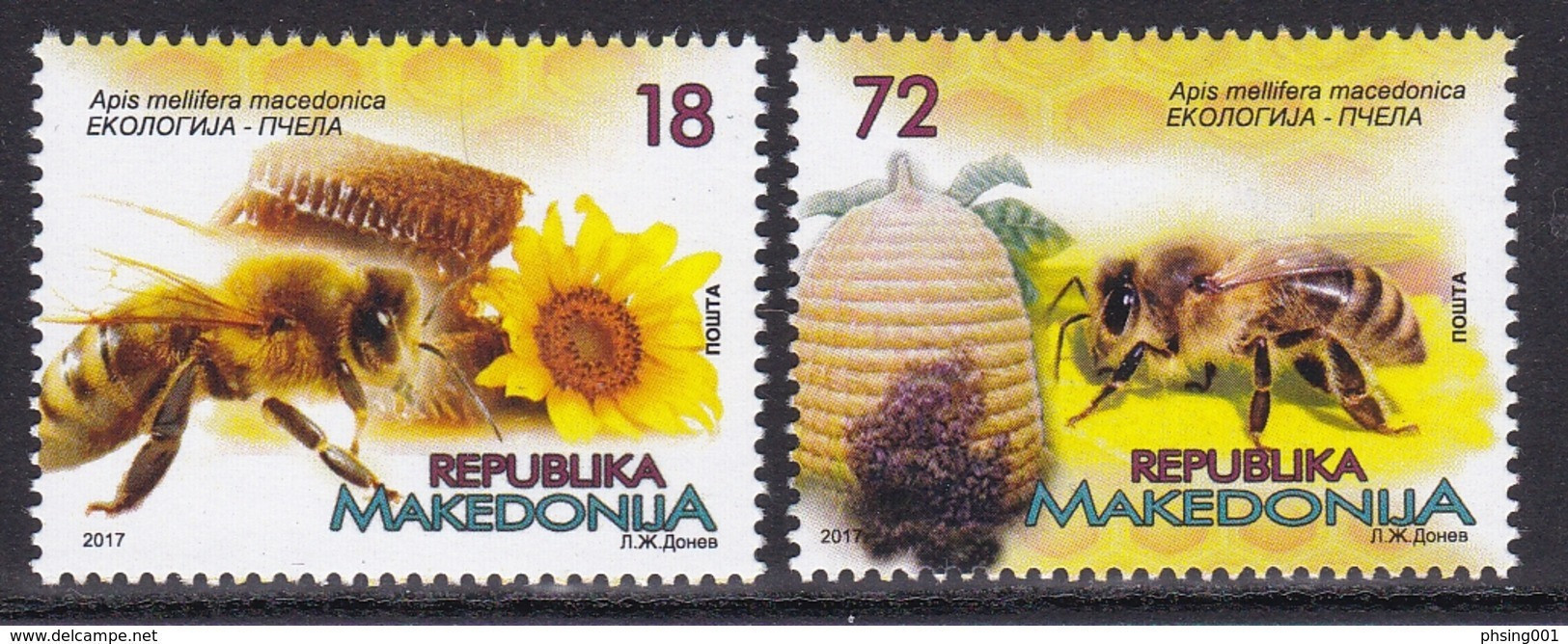 Macedonia 2017 Ecology Fauna Insects Honeybees Bee Sunflower Flowers Flora Plants, Set MNH - Abeilles
