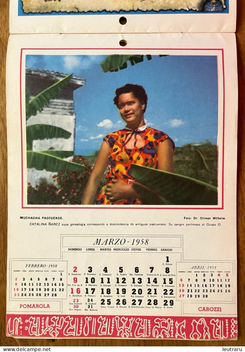 Rapa Nui Easter Island Isla De Pascua Informative Calendar From Carozzi Years 1957-1958, Outstanding Item - Formato Grande : 1941-60