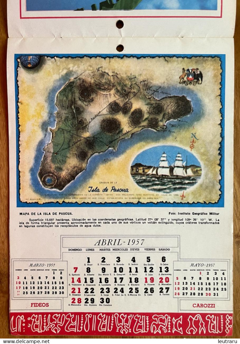 Rapa Nui Easter Island Isla De Pascua Informative Calendar From Carozzi Years 1957-1958, Outstanding Item - Grand Format : 1941-60