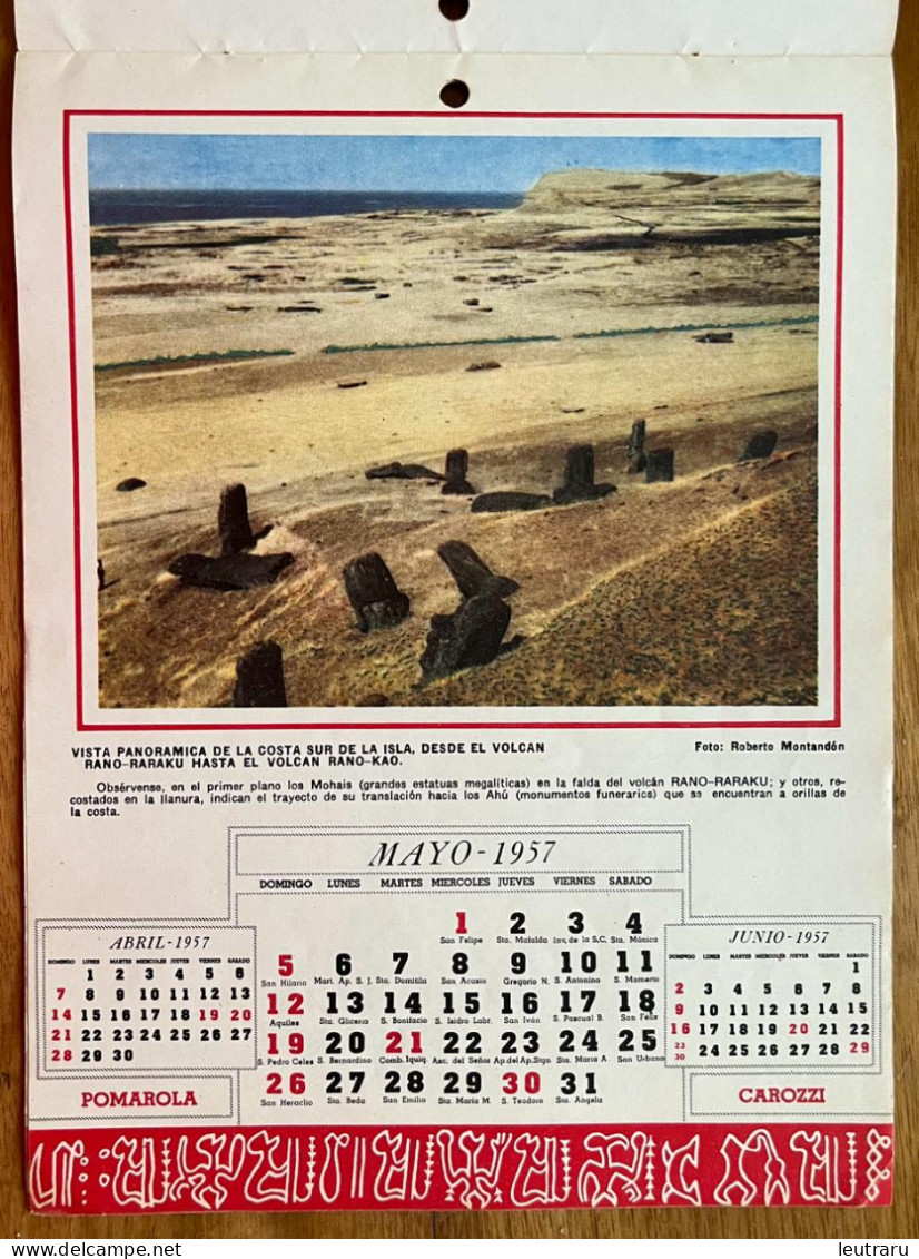 Rapa Nui Easter Island Isla de Pascua Informative Calendar From Carozzi Years 1957-1958, outstanding item