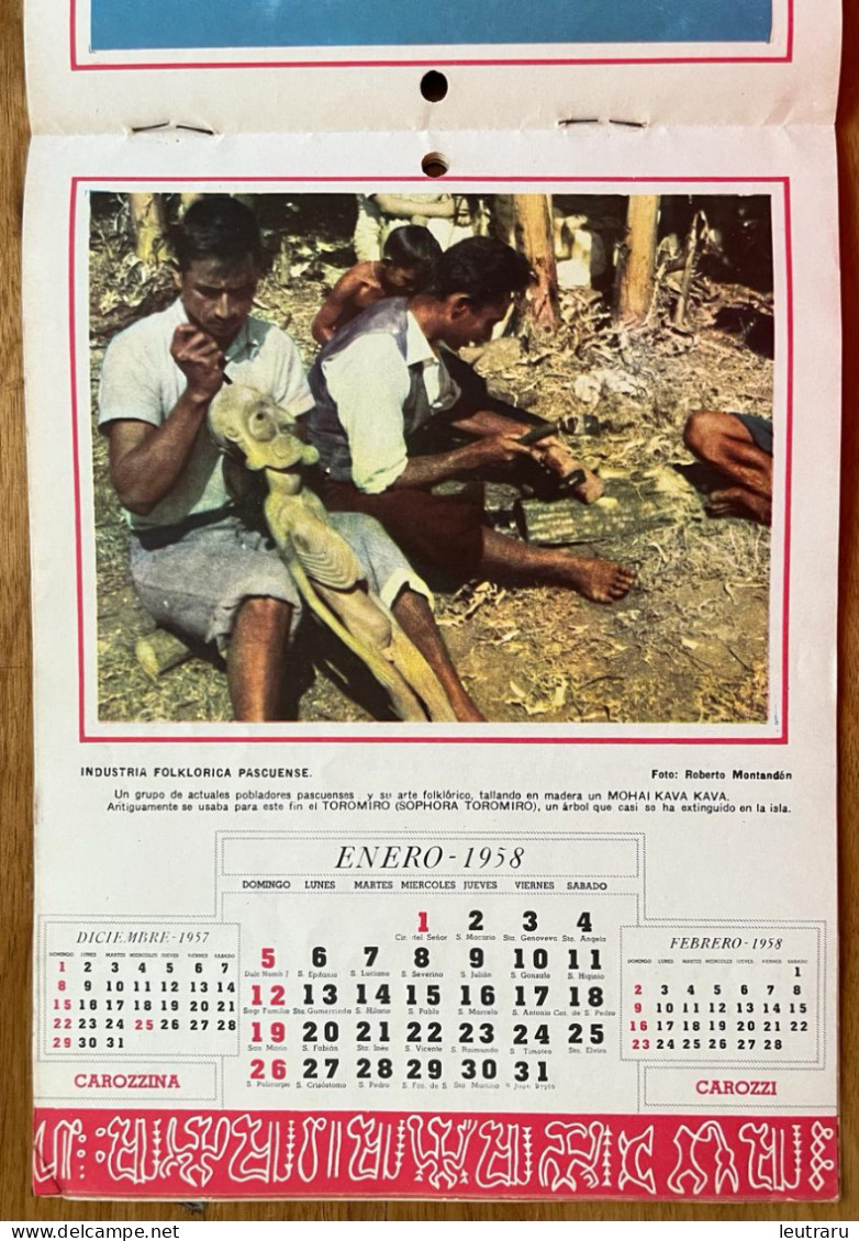 Rapa Nui Easter Island Isla de Pascua Informative Calendar From Carozzi Years 1957-1958, outstanding item
