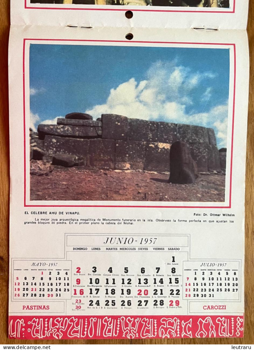 Rapa Nui Easter Island Isla de Pascua Informative Calendar From Carozzi Years 1957-1958, outstanding item