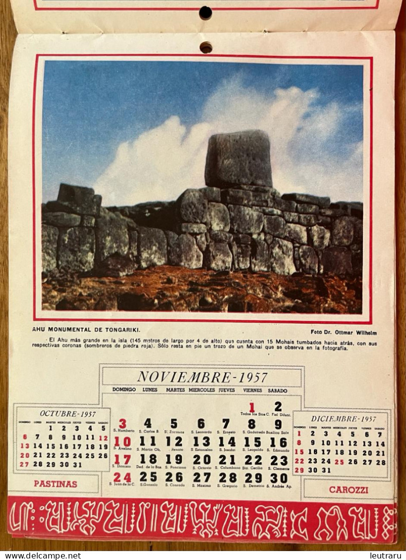 Rapa Nui Easter Island Isla de Pascua Informative Calendar From Carozzi Years 1957-1958, outstanding item