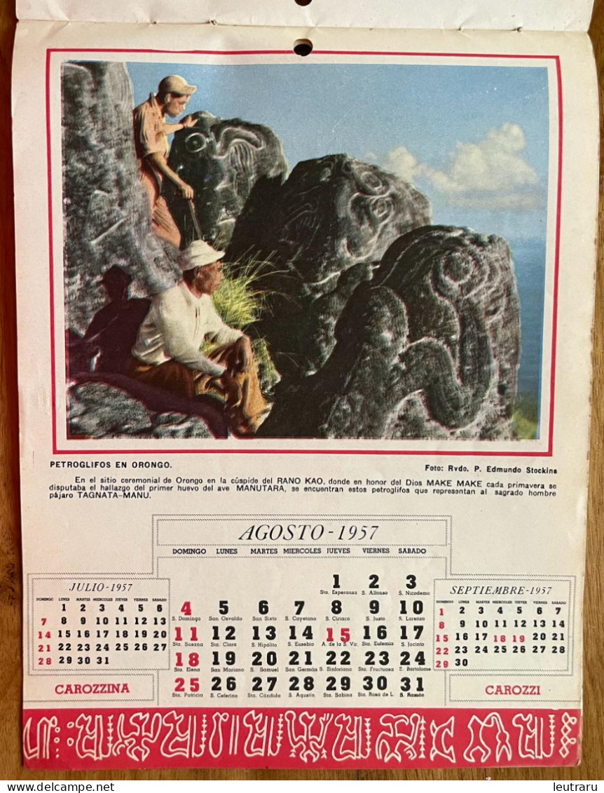 Rapa Nui Easter Island Isla de Pascua Informative Calendar From Carozzi Years 1957-1958, outstanding item