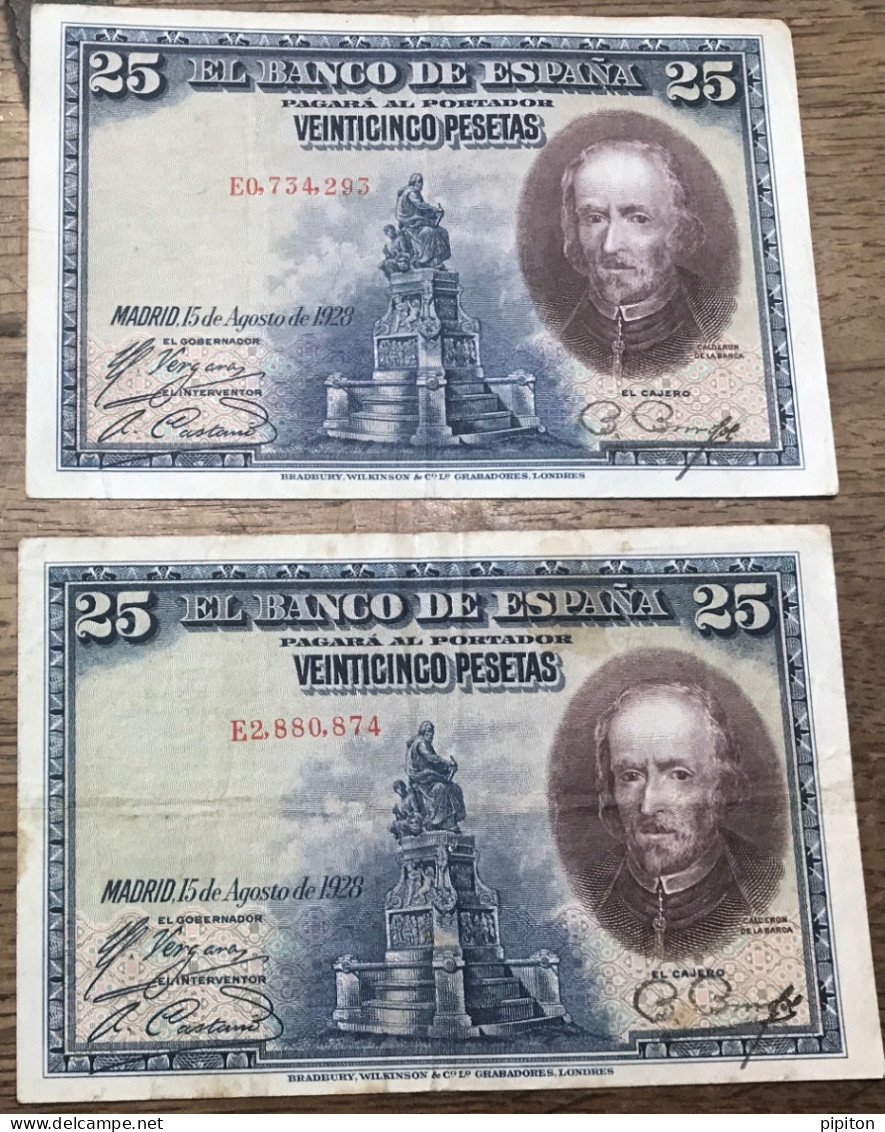 2 Billets 25 Pesetas 1928 - 100 Peseten