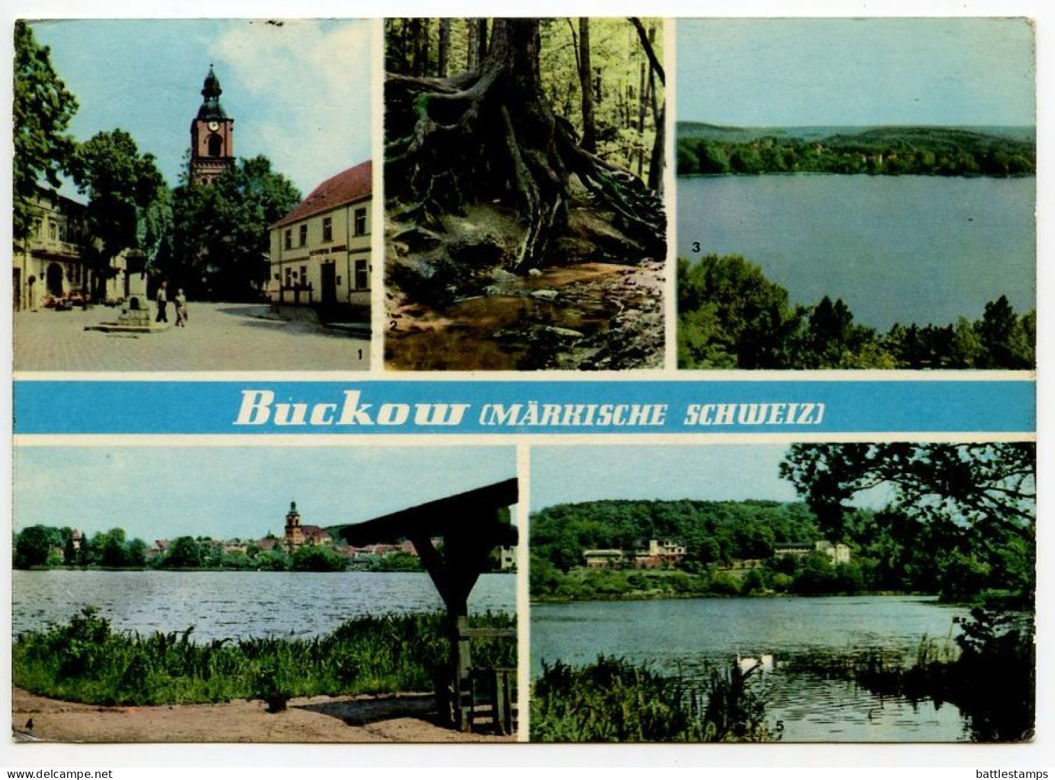 Germany, DDR 1968 Postcard Buckow (Markische Schweiz) - Multiple Views; 10pf. Tiger Beetle Stamp - Buckow