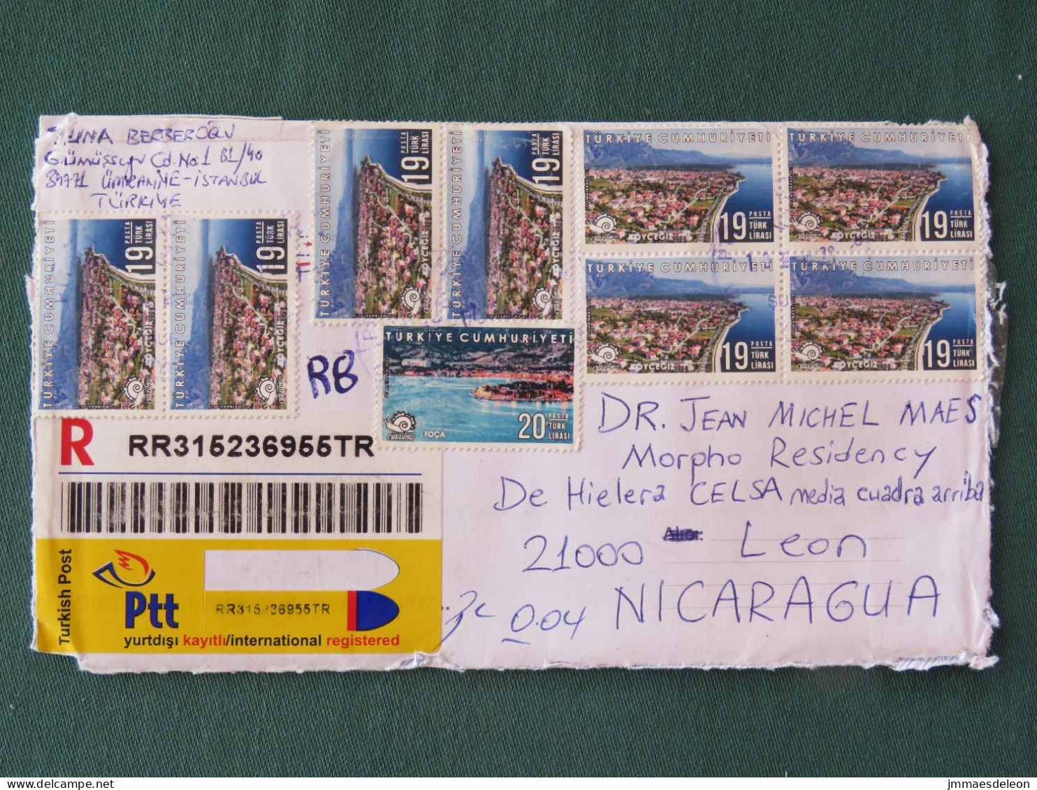 Turkey 2023 Registered Cover To Nicaragua - Koycegiz - Europa CEPT - Covers & Documents