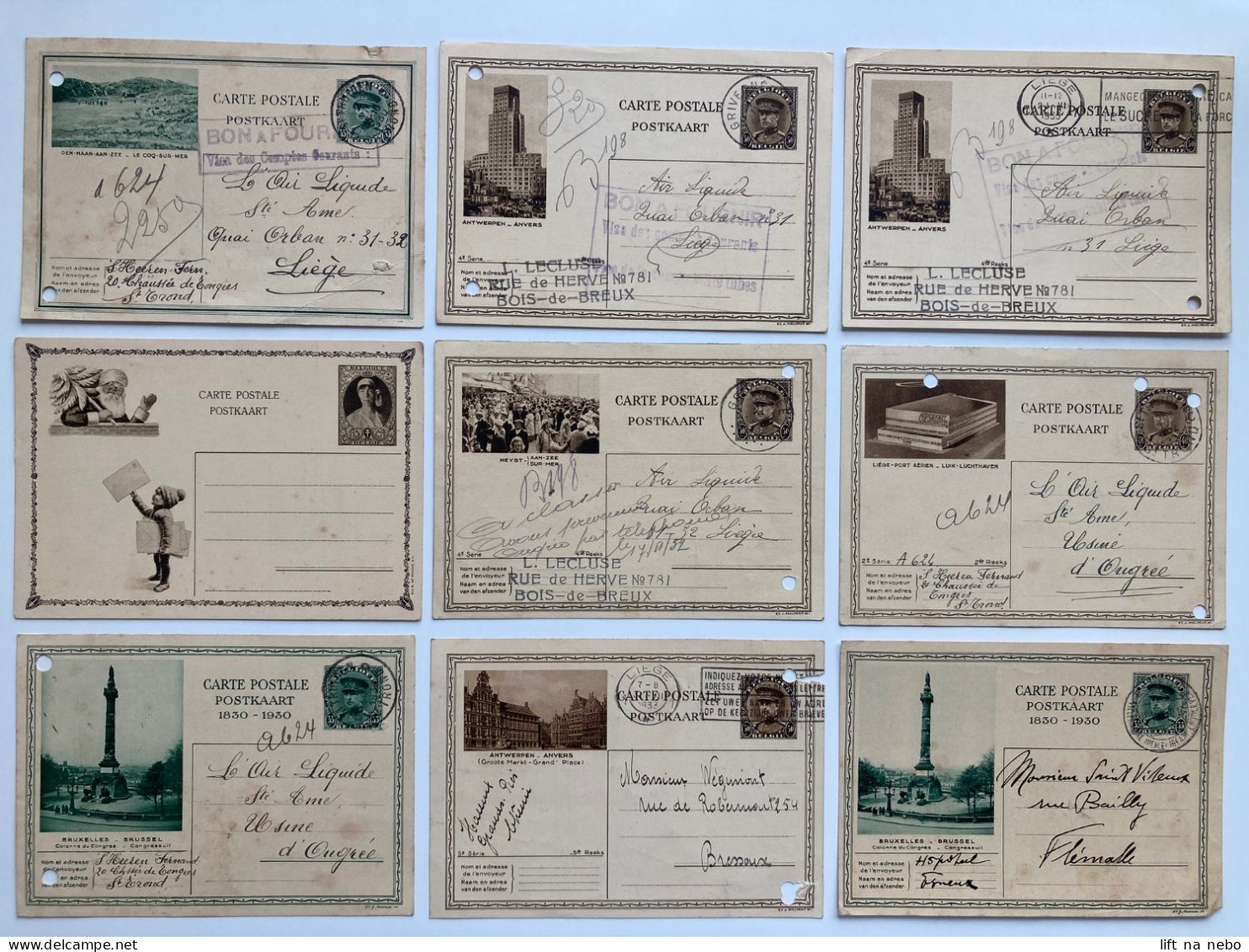 BELGIQUE BELGIUM LOT Nine Postcards Carte Postale Stationery Card - Postkarten 1934-1951