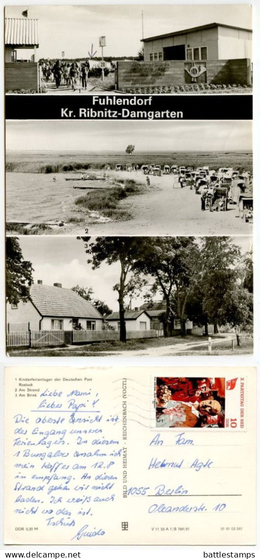 Germany, DDR 1980's RPPC Postcard Fuhlendorf Kr. Ribnitz-Damgarten - Multiple Views; 10pf. Ernst Thälmann Stamp - Ribnitz-Damgarten