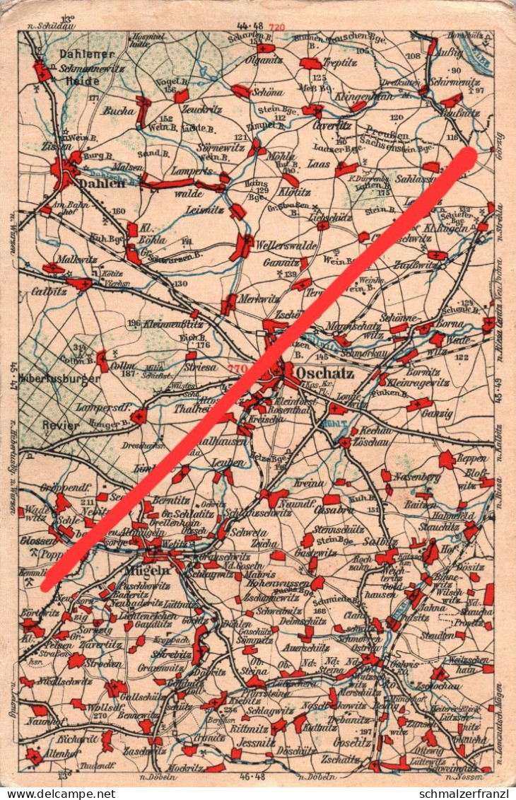 Litho AK Wona Hauschting Karte 770 Oschatz Dahlen Mügeln Lampertswalde Calbitz Stauchitz Zschaitz Ostrau Döschütz Leuben - Oschatz