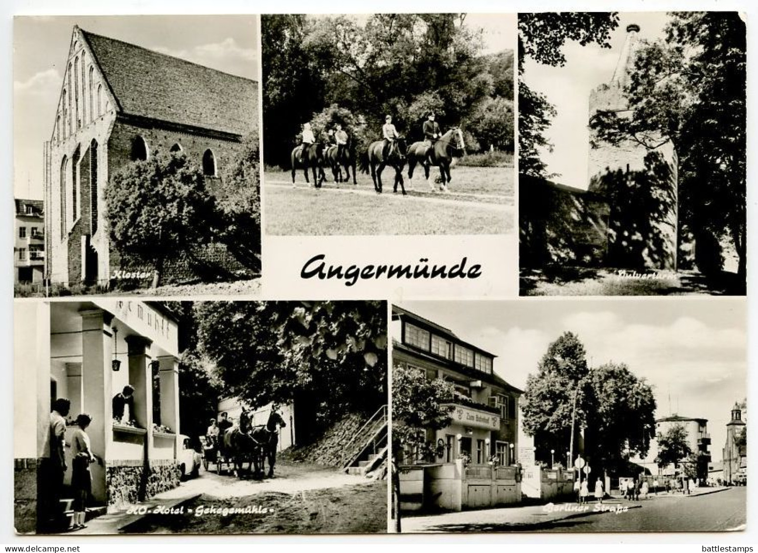 Germany, DDR 1970's RPPC Postcard Angermünde - Multiple Views; 25pf. Yellow Rose Stamp - Angermuende