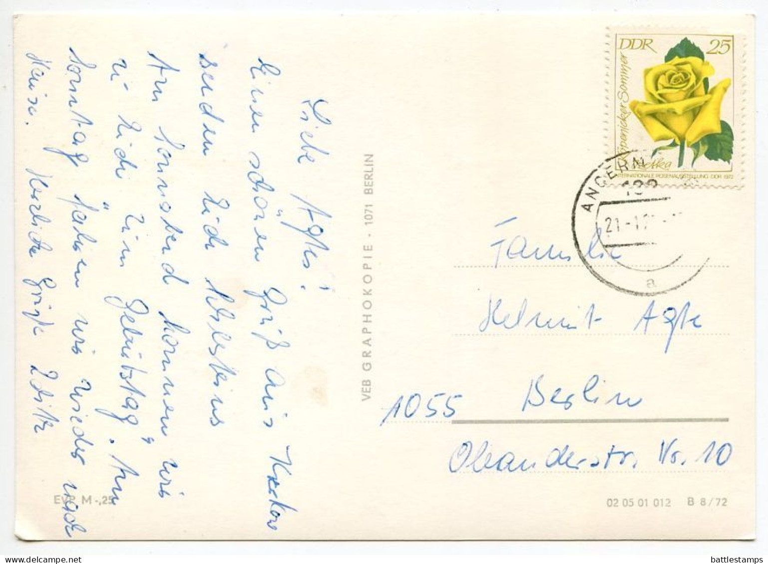 Germany, DDR 1970's RPPC Postcard Angermünde - Multiple Views; 25pf. Yellow Rose Stamp - Angermuende