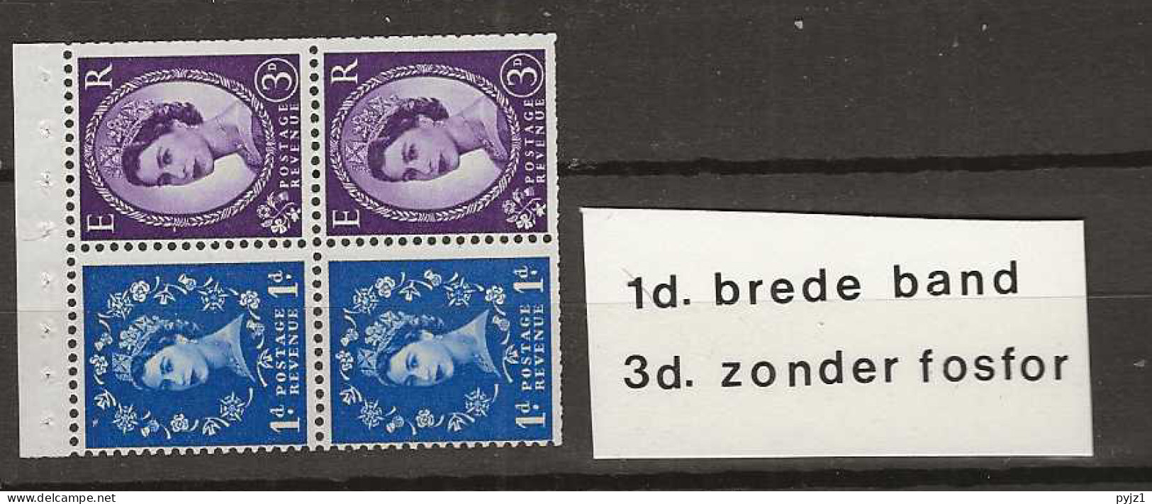 1960 MNH GB Phosphor Booklet Pane SG 611-mm ERROR Phosphor Shift Postfris** - Unused Stamps